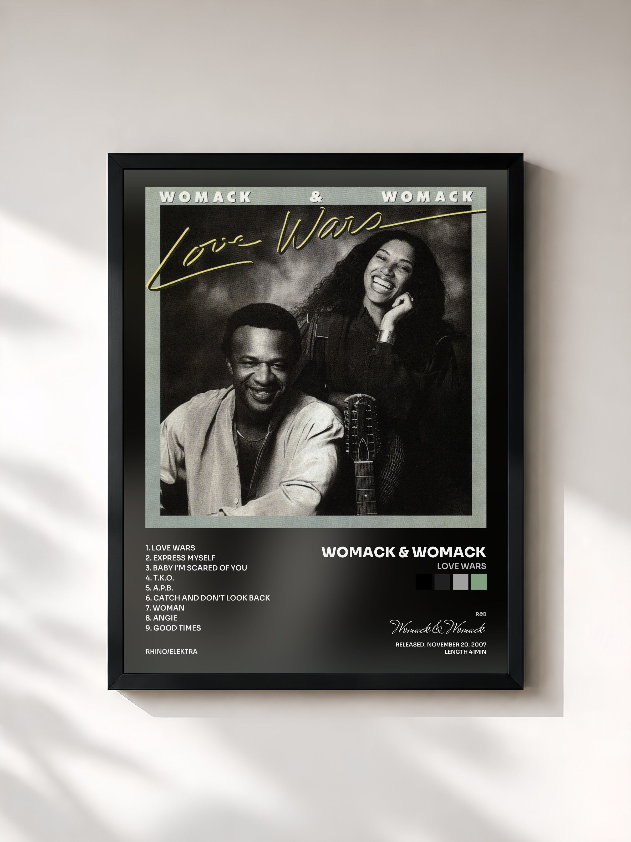#noir Tableau de l'album Love Wars de Womack & Womack, cadre noir, imprimé et encadré en France