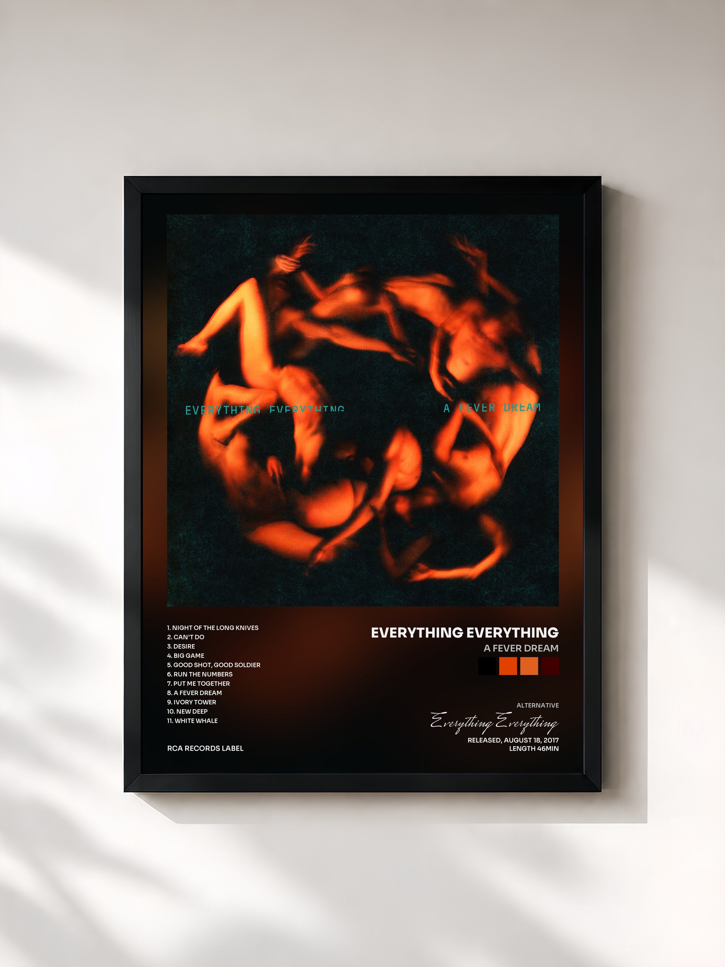 #noir Tableau de l'album A Fever Dream de Everything Everything, cadre noir, imprimé et encadré en France