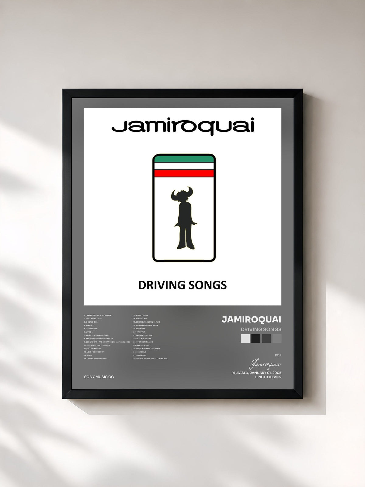 #noir Driving Songs de Jamiroquai en lámina enmarcada, marco negro, impresa y enmarcada en Francia