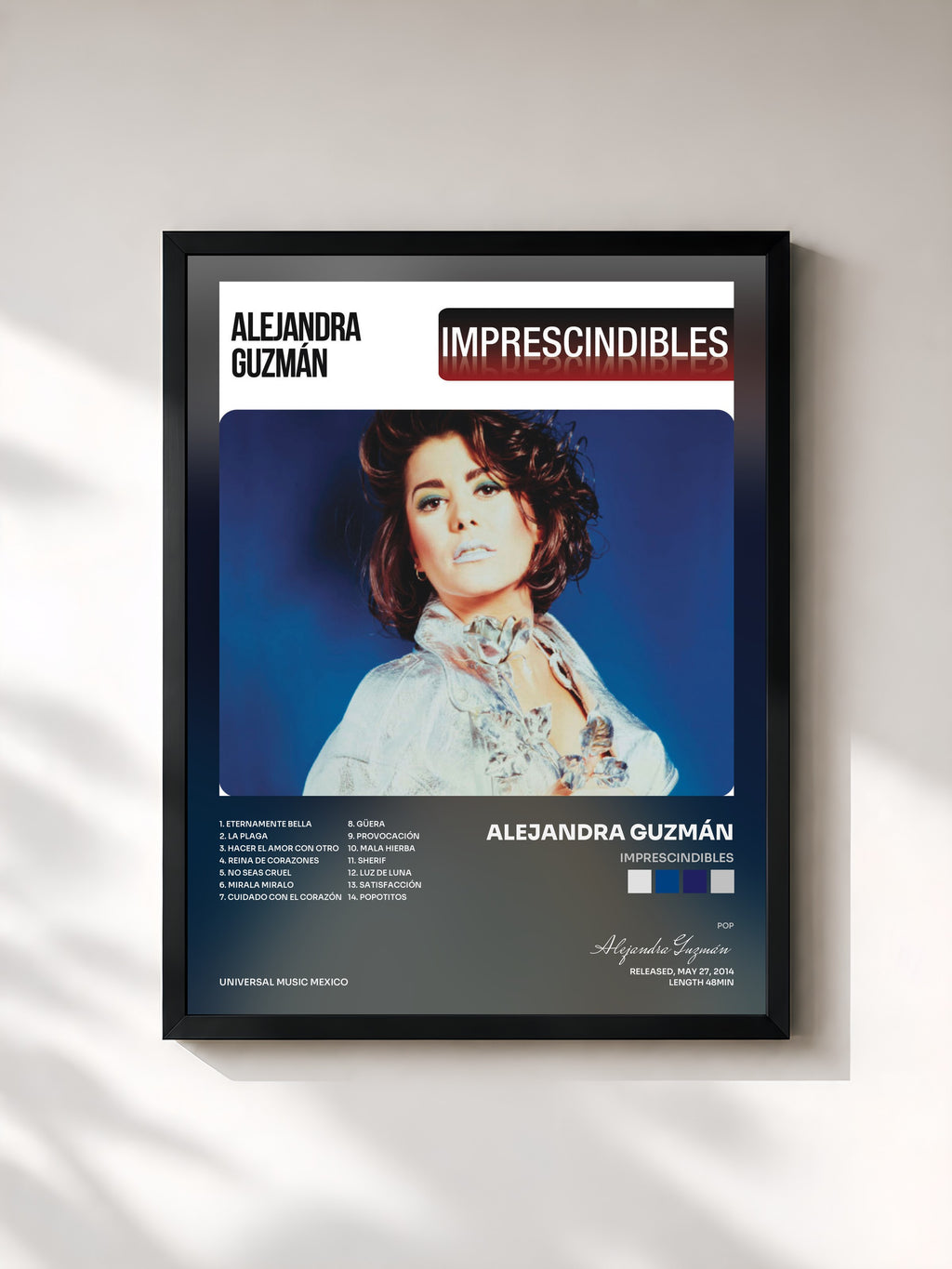 #noir Tableau de l'album Imprescindibles de Alejandra Guzmán, cadre noir, imprimé et encadré en France