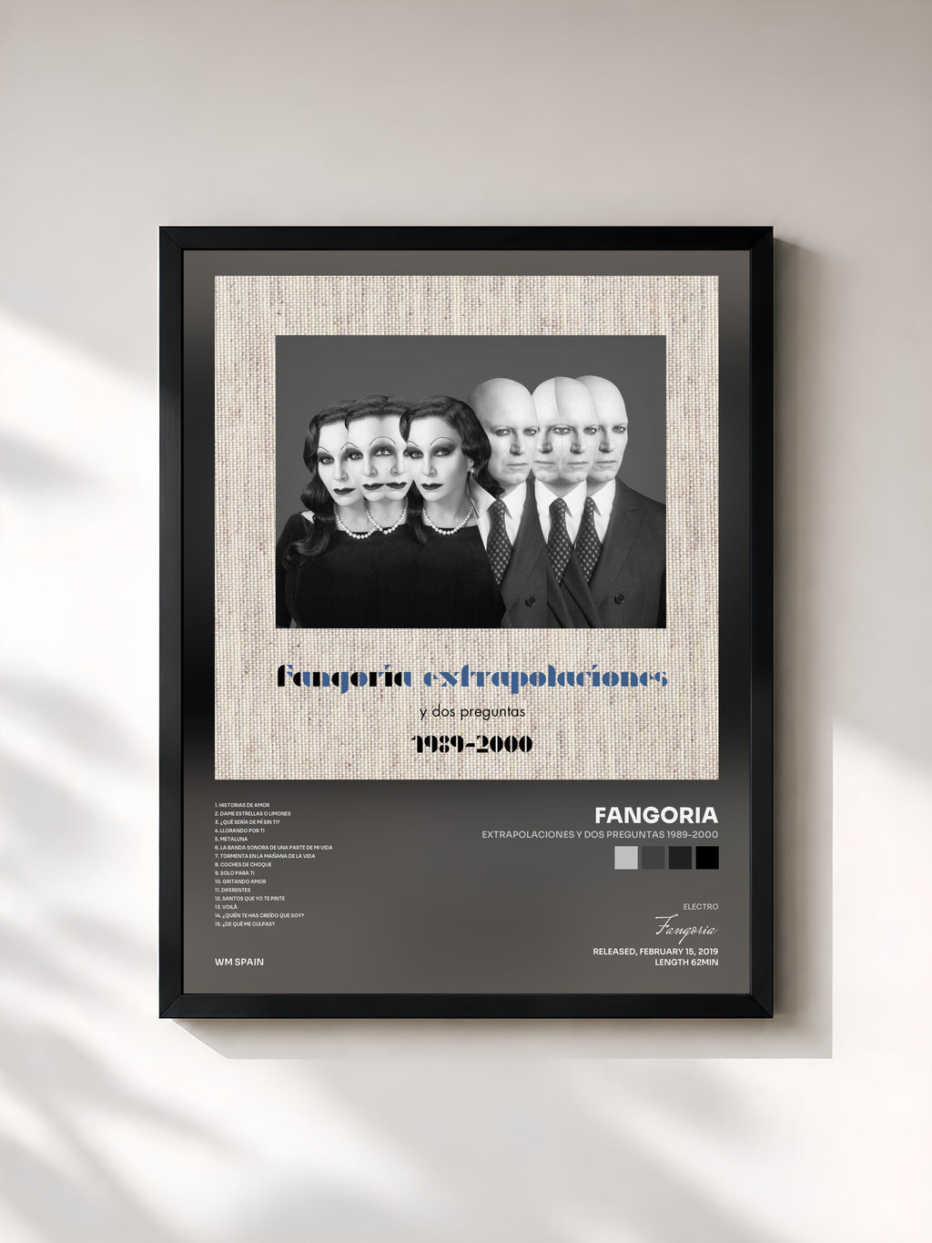 #noir Tableau de l'album Extrapolaciones y dos preguntas 1989-2000 de Fangoria, cadre noir, imprimé et encadré en France