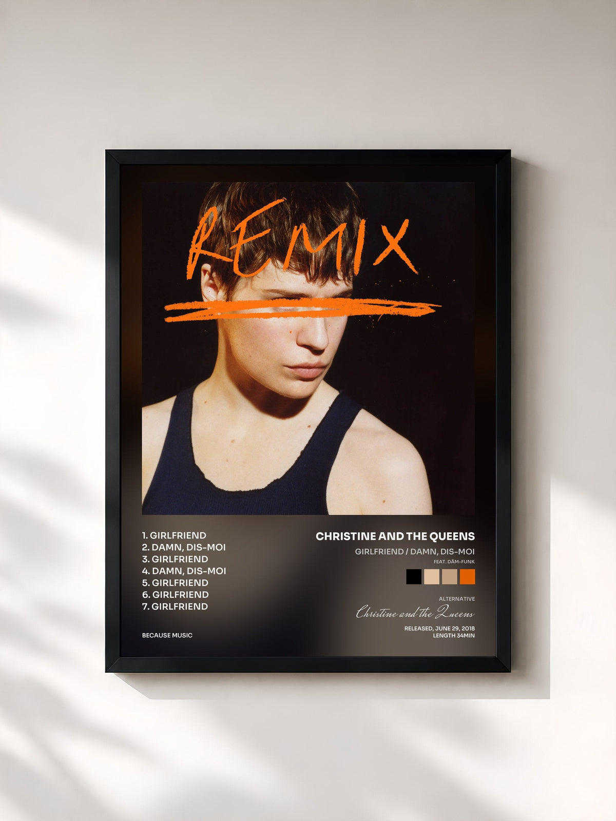 #noir Girlfriend / Damn, dis-moi (feat. Dâm-Funk) [Remixes] von Christine and the Queens als gerahmter Kunstdruck, schwarzer Rahmen, gedruckt und gerahmt in Frankreich