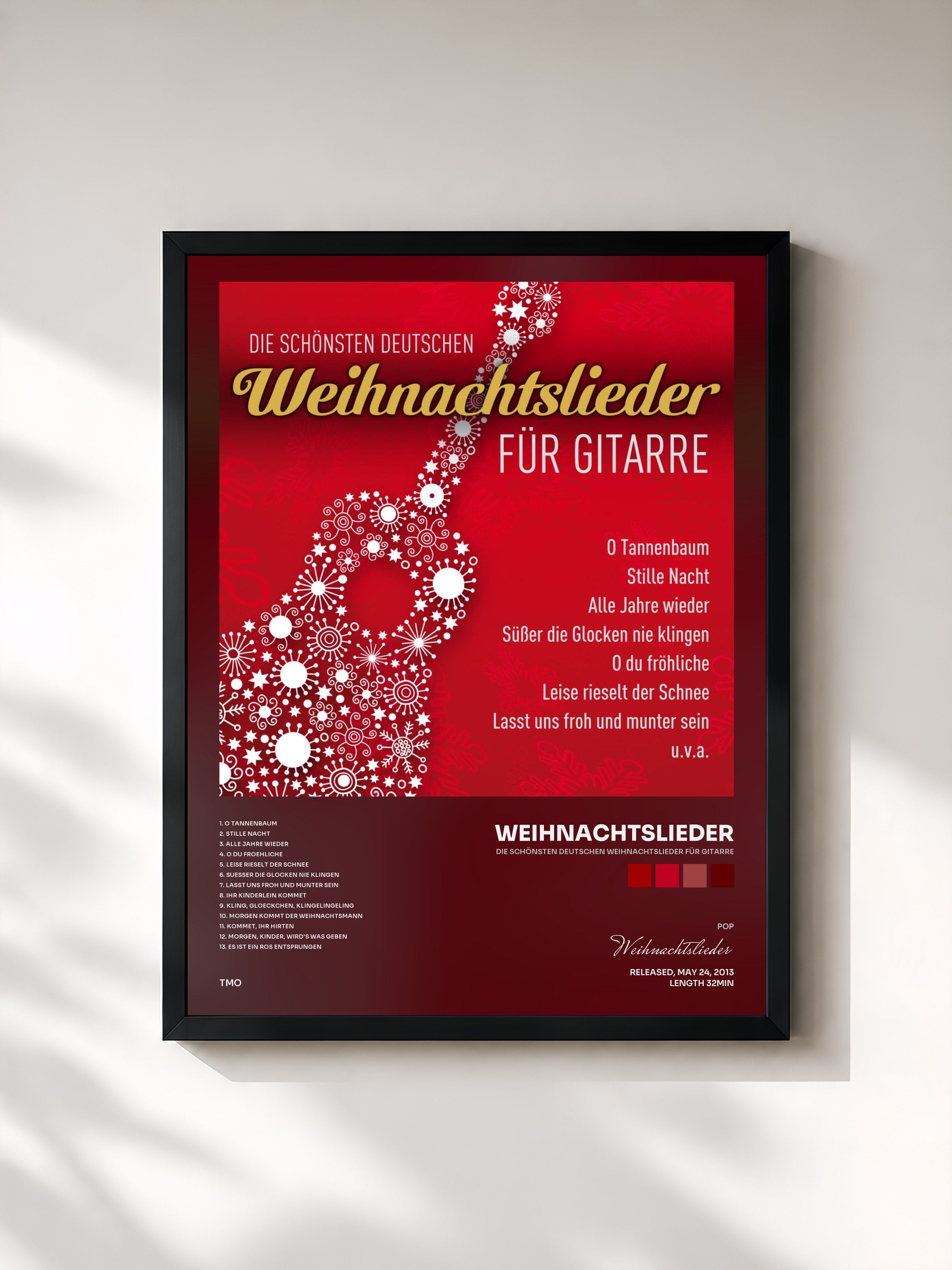 #noir Tableau de l'album Die schönsten deutschen Weihnachtslieder für Gitarre de Weihnachtslieder, cadre noir, imprimé et encadré en France
