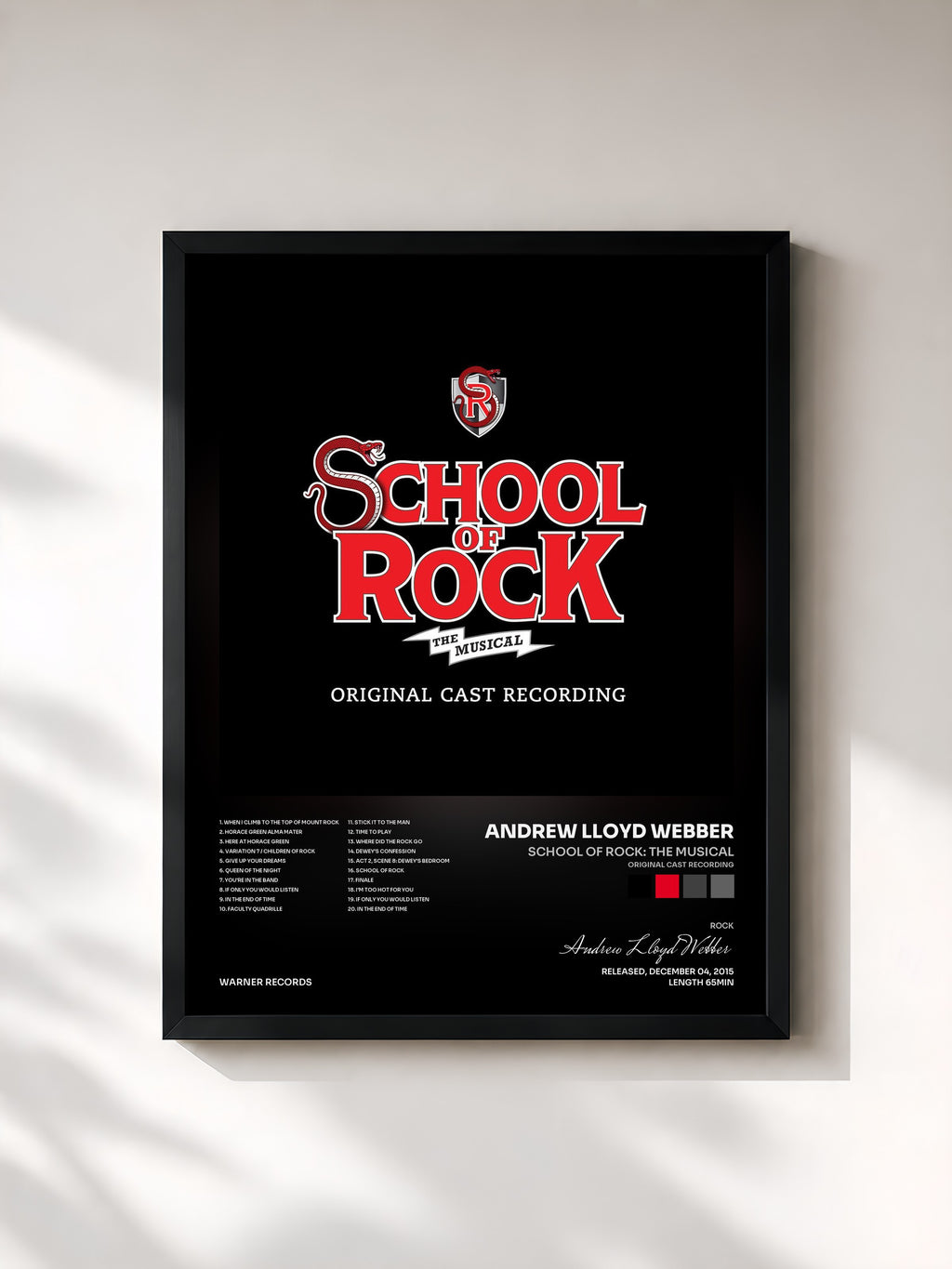 #noir Tableau de l'album School of Rock: The Musical (Original Cast Recording) de Andrew Lloyd Webber, cadre noir, imprimé et encadré en France