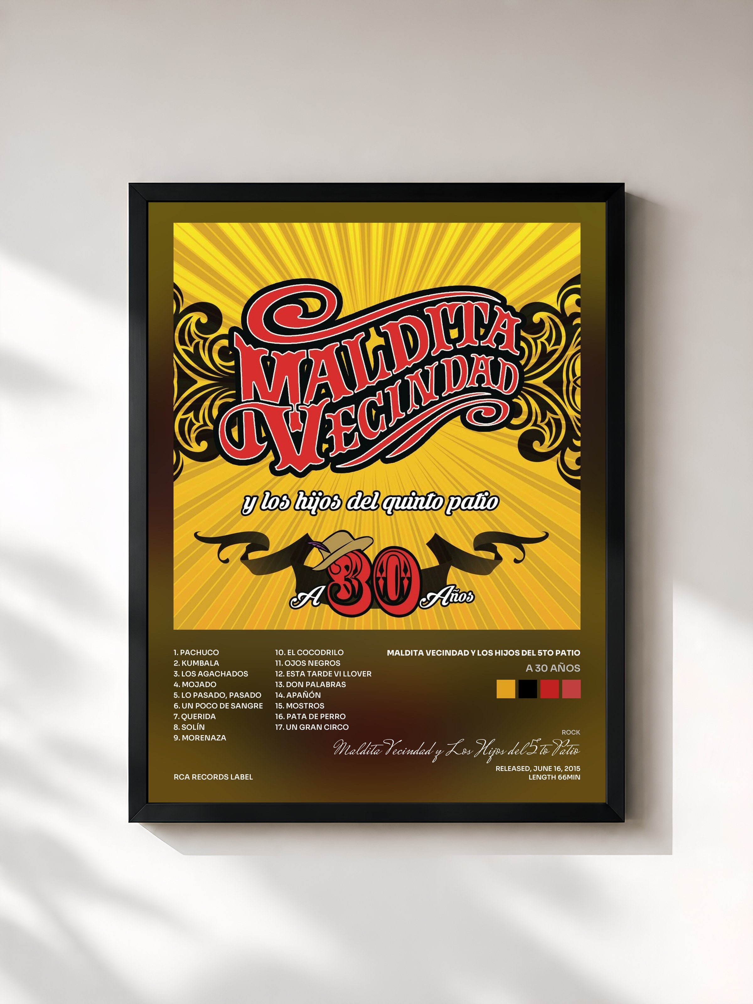 #noir Tableau de l'album A 30 Años de Maldita Vecindad y Los Hijos del 5to Patio, cadre noir, imprimé et encadré en France