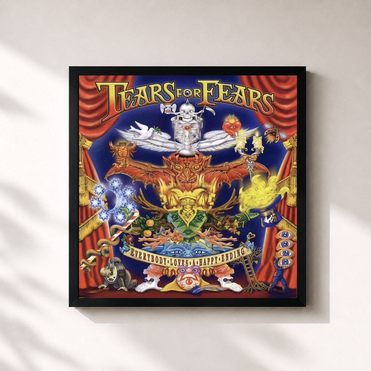 #noir Everybody Loves a Happy Ending by Tears for Fears as a square framed art print, black 32x32 cm frame