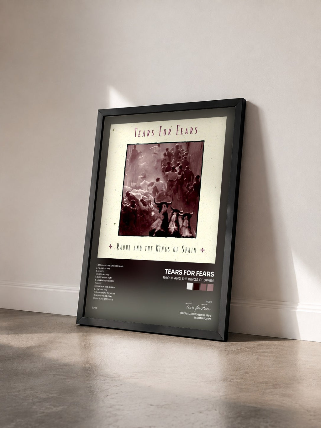 #noir Raoul and The Kings of Spain di Tears for Fears in stampa incorniciata vista di tre quarti, cornice nera