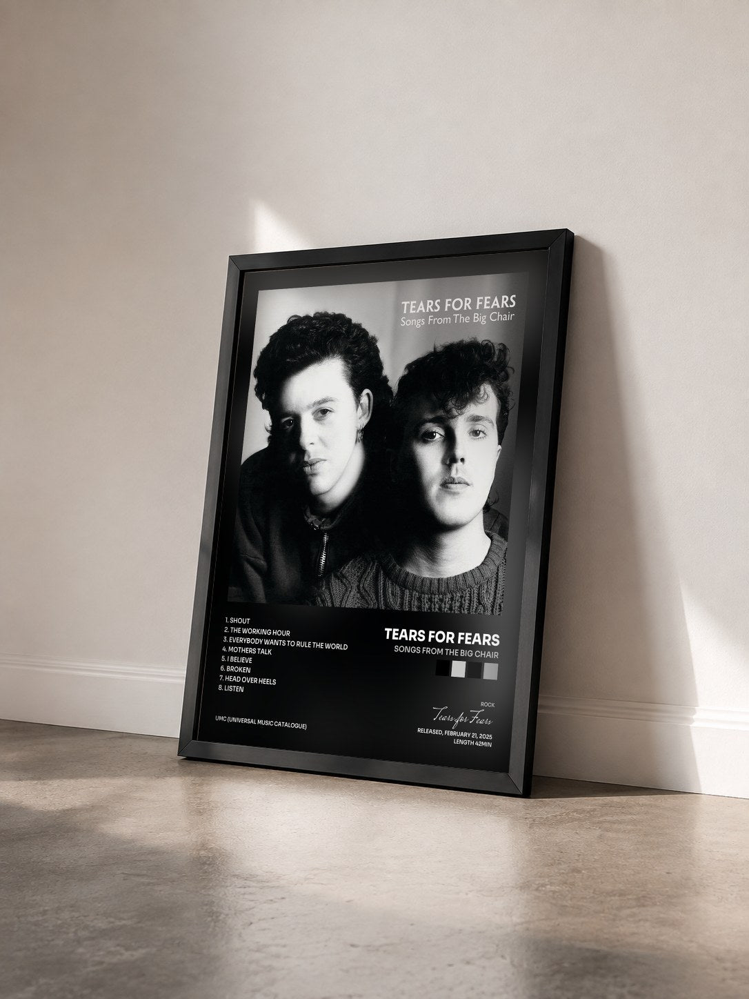 #noir Songs From The Big Chair by Tears for Fears as a framed art print seen at an angle, black frame