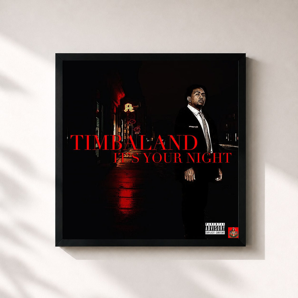 #noir Tableau carré de l'album This Is Your Night de Timbaland, cadre noir 32x32 cm