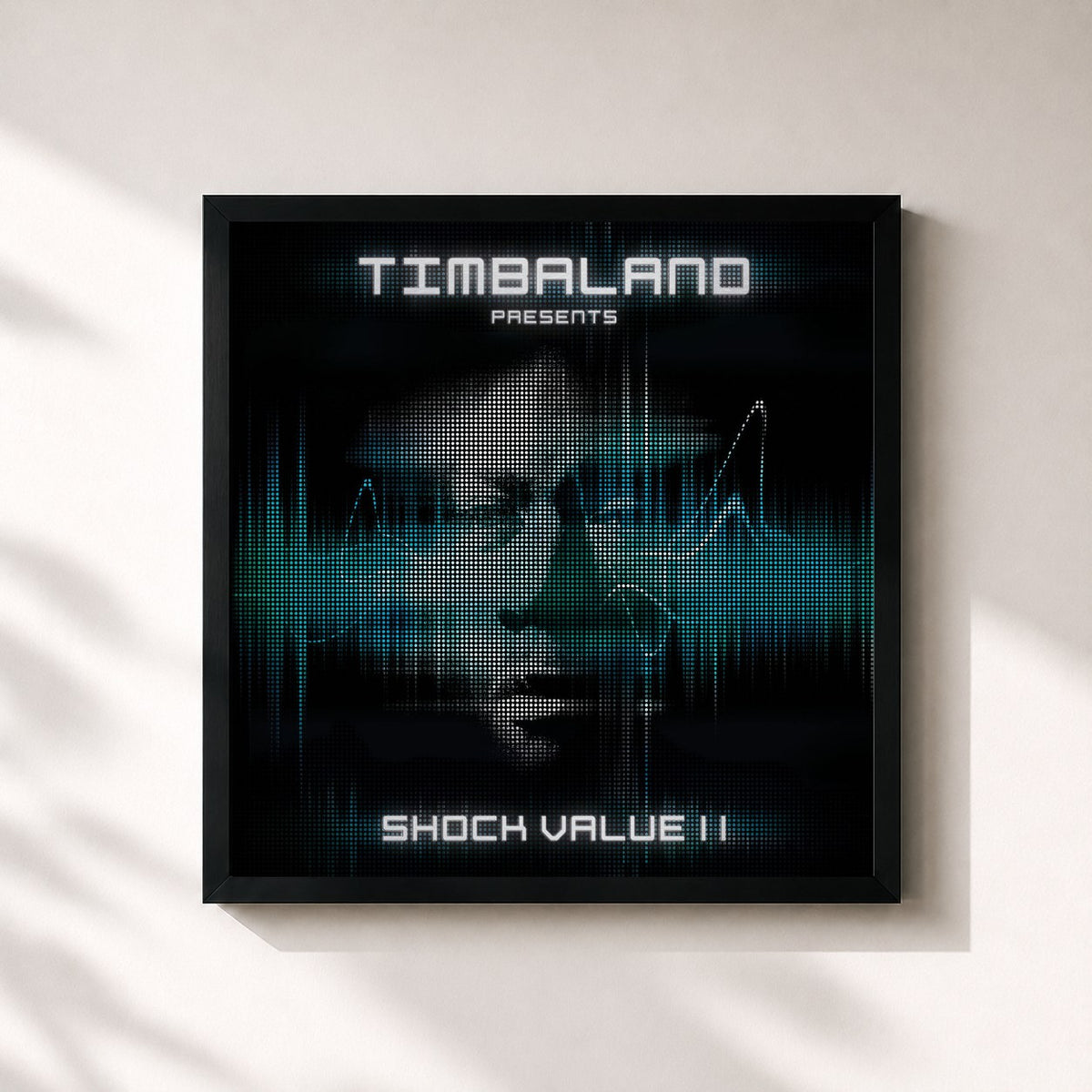 #noir Tableau carré de l'album Shock Value II de Timbaland, cadre noir 32x32 cm
