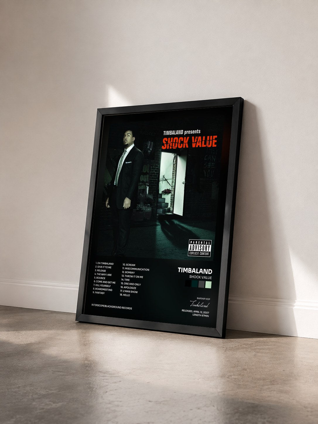 #noir Tableau de l'album Shock Value de Timbaland vu de trois quarts, cadre noir