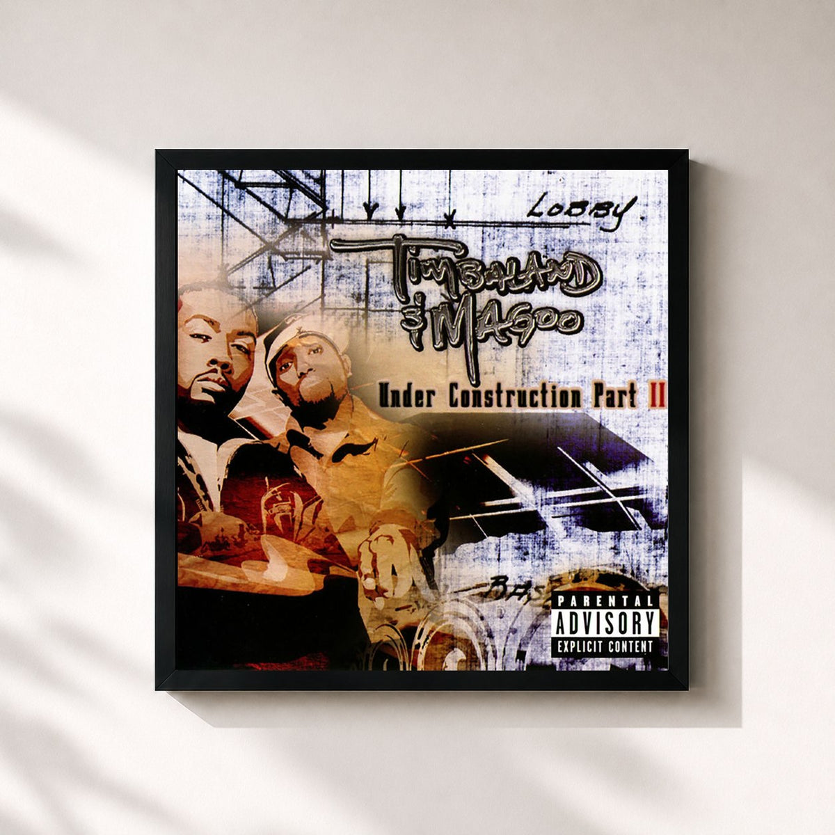 #noir Tableau carré de l'album Under Construction, Pt. II de Timbaland, cadre noir 32x32 cm