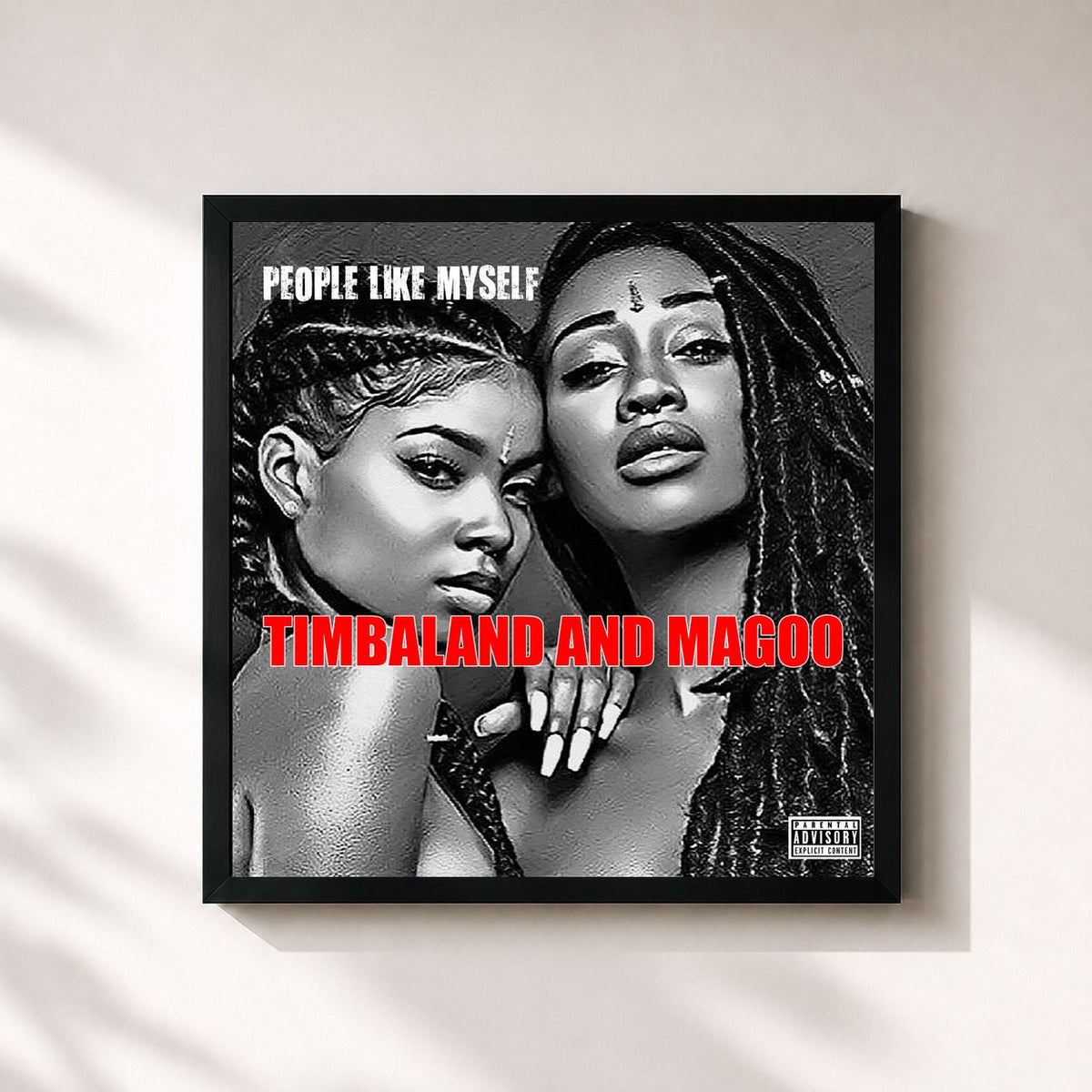 #noir Tableau carré de l'album People Like Myself de Timbaland, cadre noir 32x32 cm