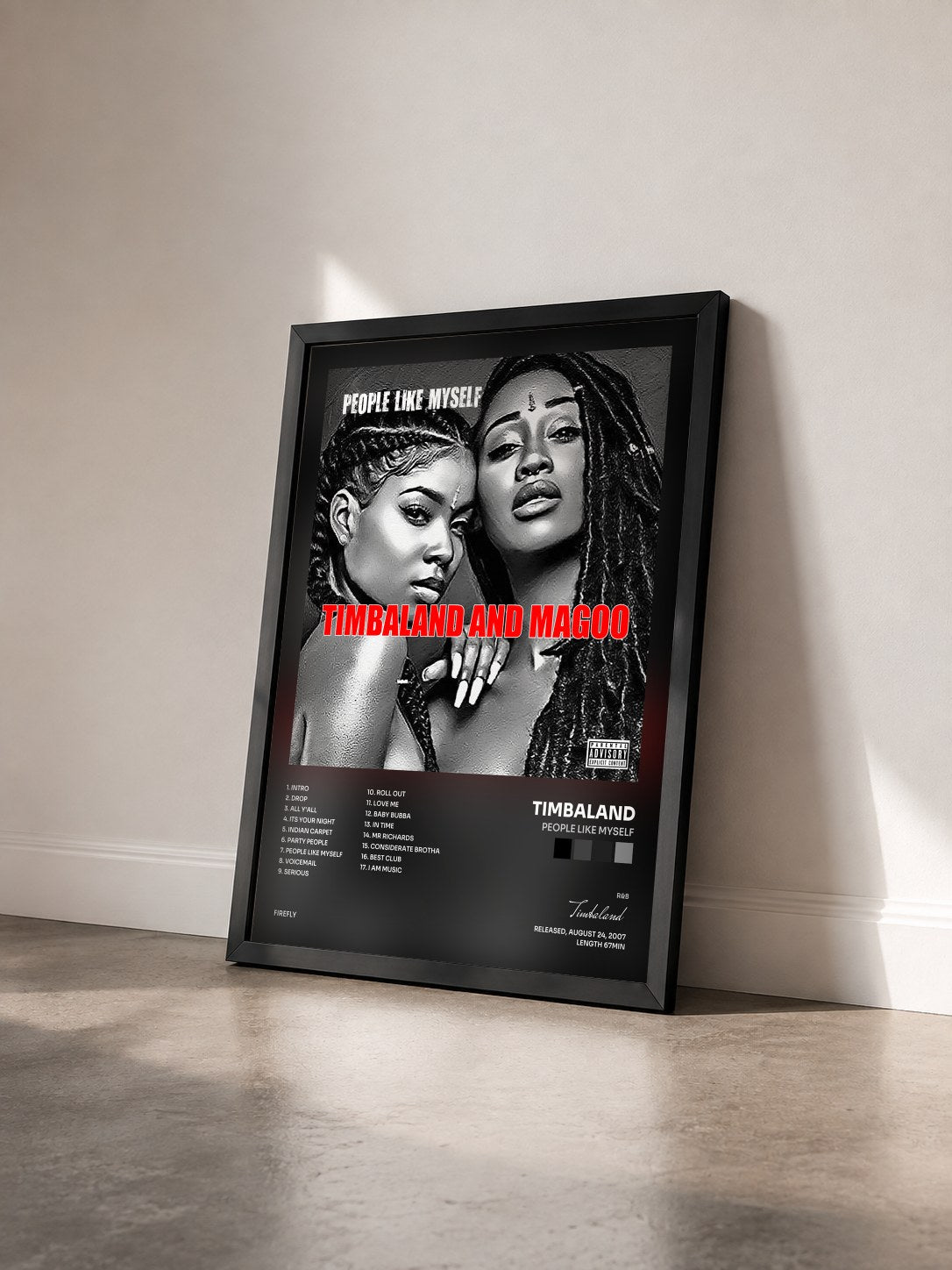 #noir Tableau de l'album People Like Myself de Timbaland vu de trois quarts, cadre noir