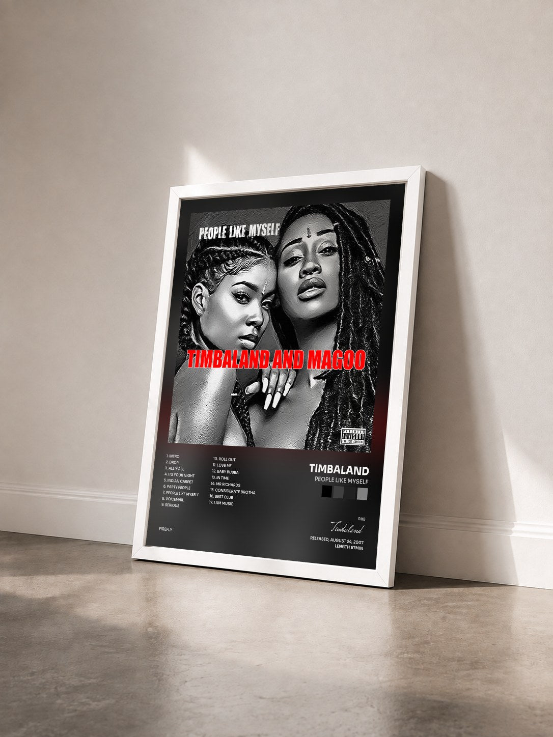 #blanc Tableau de l'album People Like Myself de Timbaland vu de trois quarts, cadre blanc