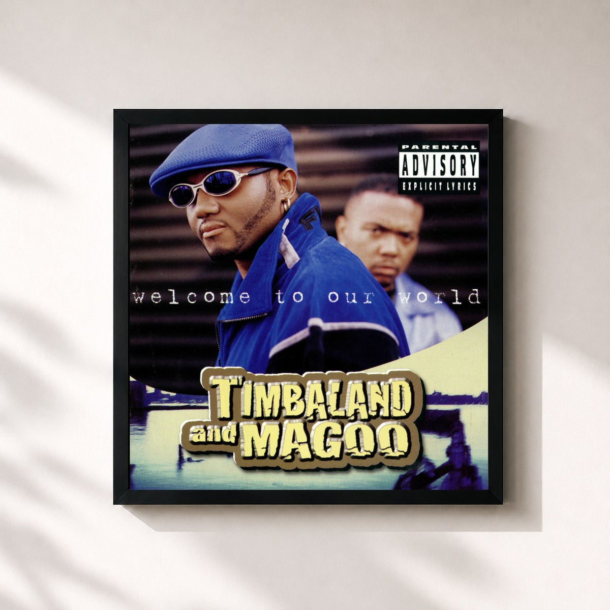 #noir Tableau carré de l'album Welcome To Our World de Timbaland, cadre noir 32x32 cm