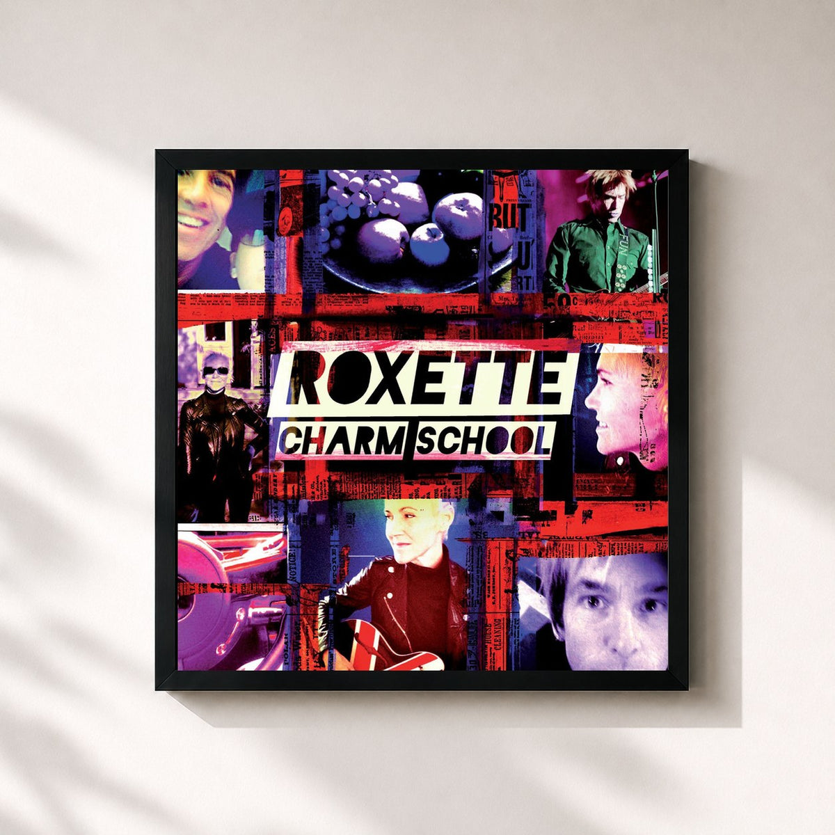 #noir Charm School von Roxette als quadratischer Kunstdruck, schwarzer Rahmen 32x32 cm