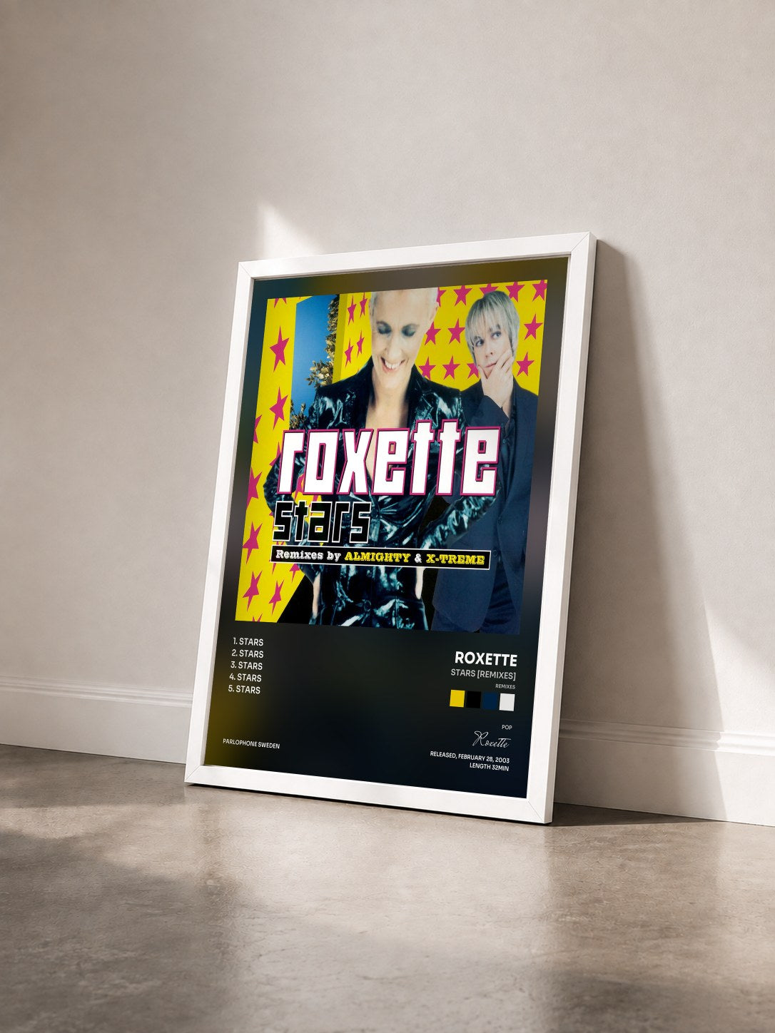 #blanc Stars [Remixes] (Remixes) von Roxette als gerahmter Kunstdruck von schräg gesehen, weißer Rahmen