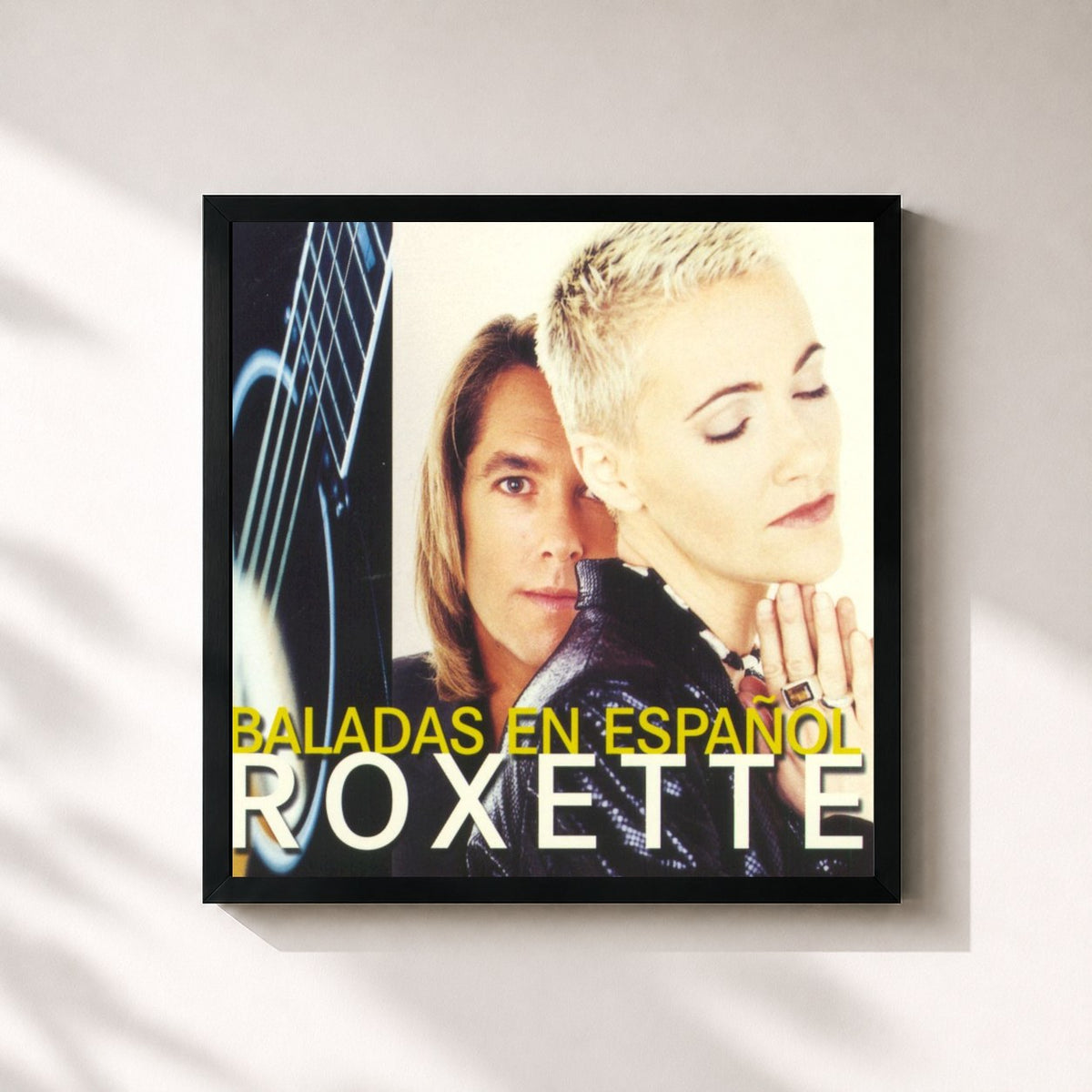 #noir Baladas En Español von Roxette als quadratischer Kunstdruck, schwarzer Rahmen 32x32 cm