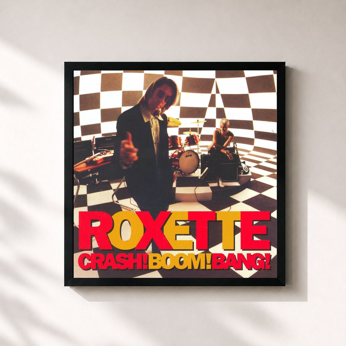 #noir Crash! Boom! Bang! von Roxette als quadratischer Kunstdruck, schwarzer Rahmen 32x32 cm