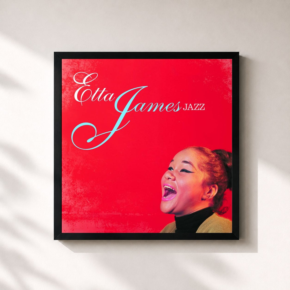 #noir Tableau carré de l'album Jazz de Etta James, cadre noir 32x32 cm