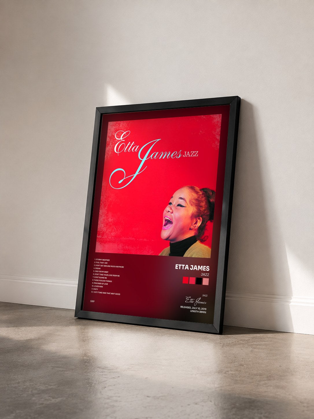 #noir Tableau de l'album Jazz de Etta James vu de trois quarts, cadre noir