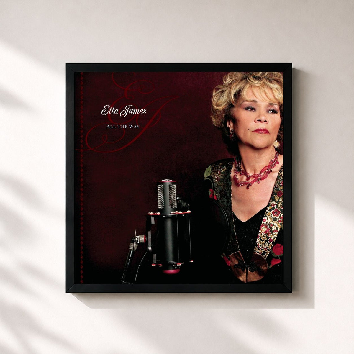 #noir Tableau carré de l'album All The Way de Etta James, cadre noir 32x32 cm