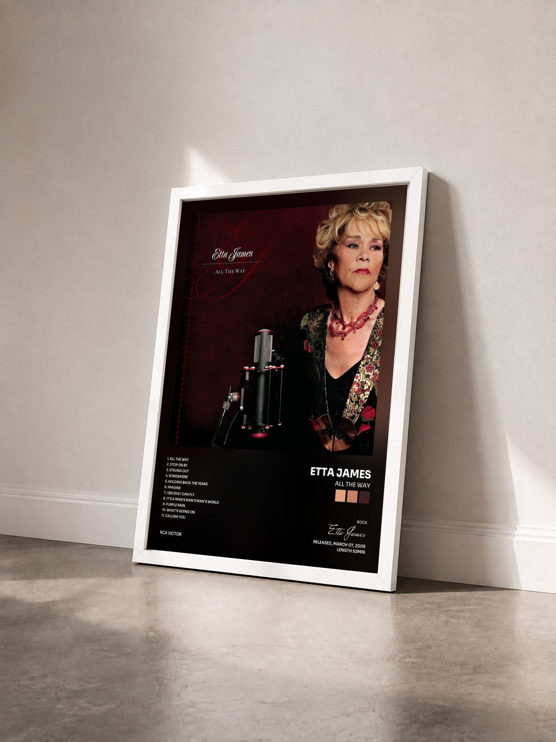 #blanc Tableau de l'album All The Way de Etta James vu de trois quarts, cadre blanc