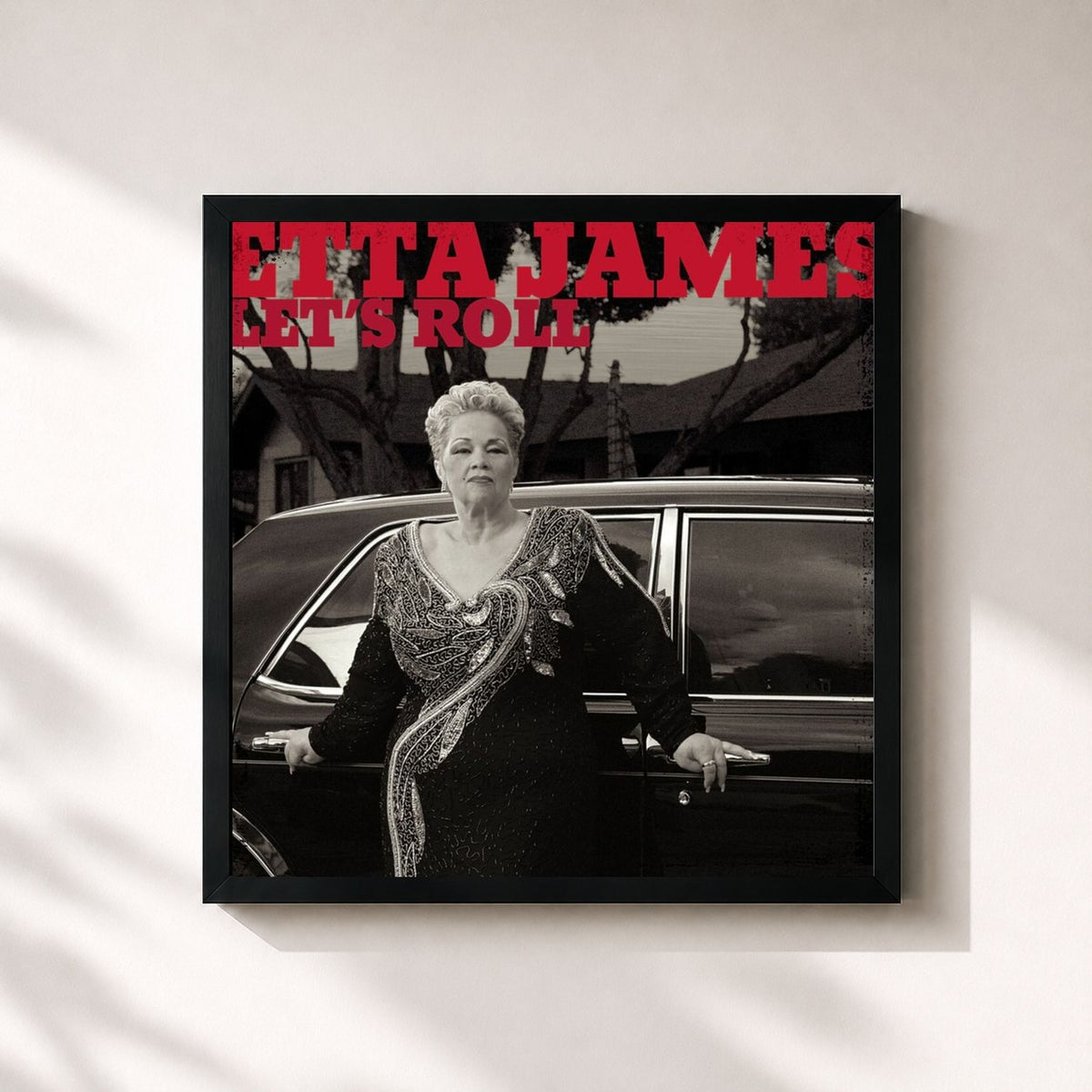 #noir Tableau carré de l'album Let's Roll de Etta James, cadre noir 32x32 cm