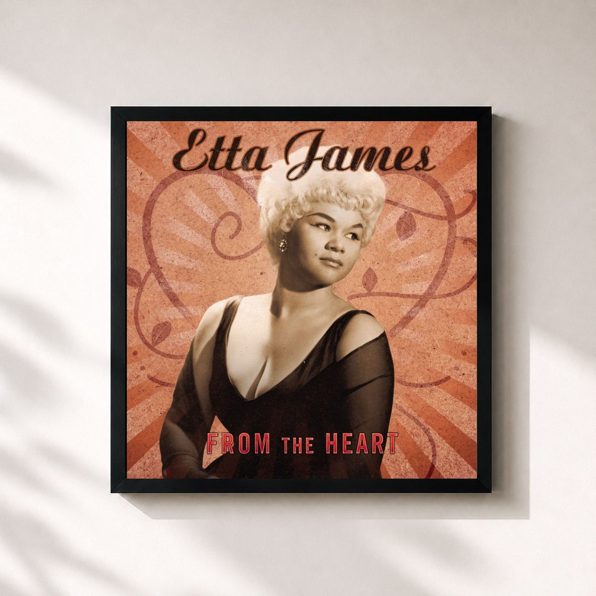 #noir Tableau carré de l'album From The Heart de Etta James, cadre noir 32x32 cm