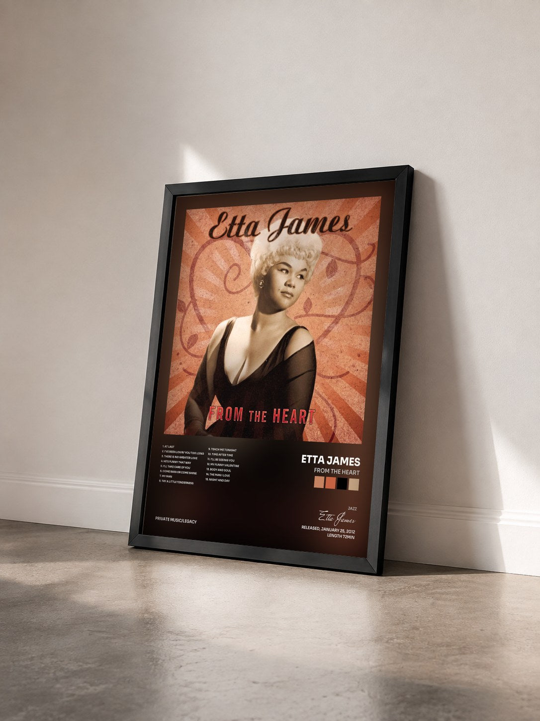 #noir Tableau de l'album From The Heart de Etta James vu de trois quarts, cadre noir