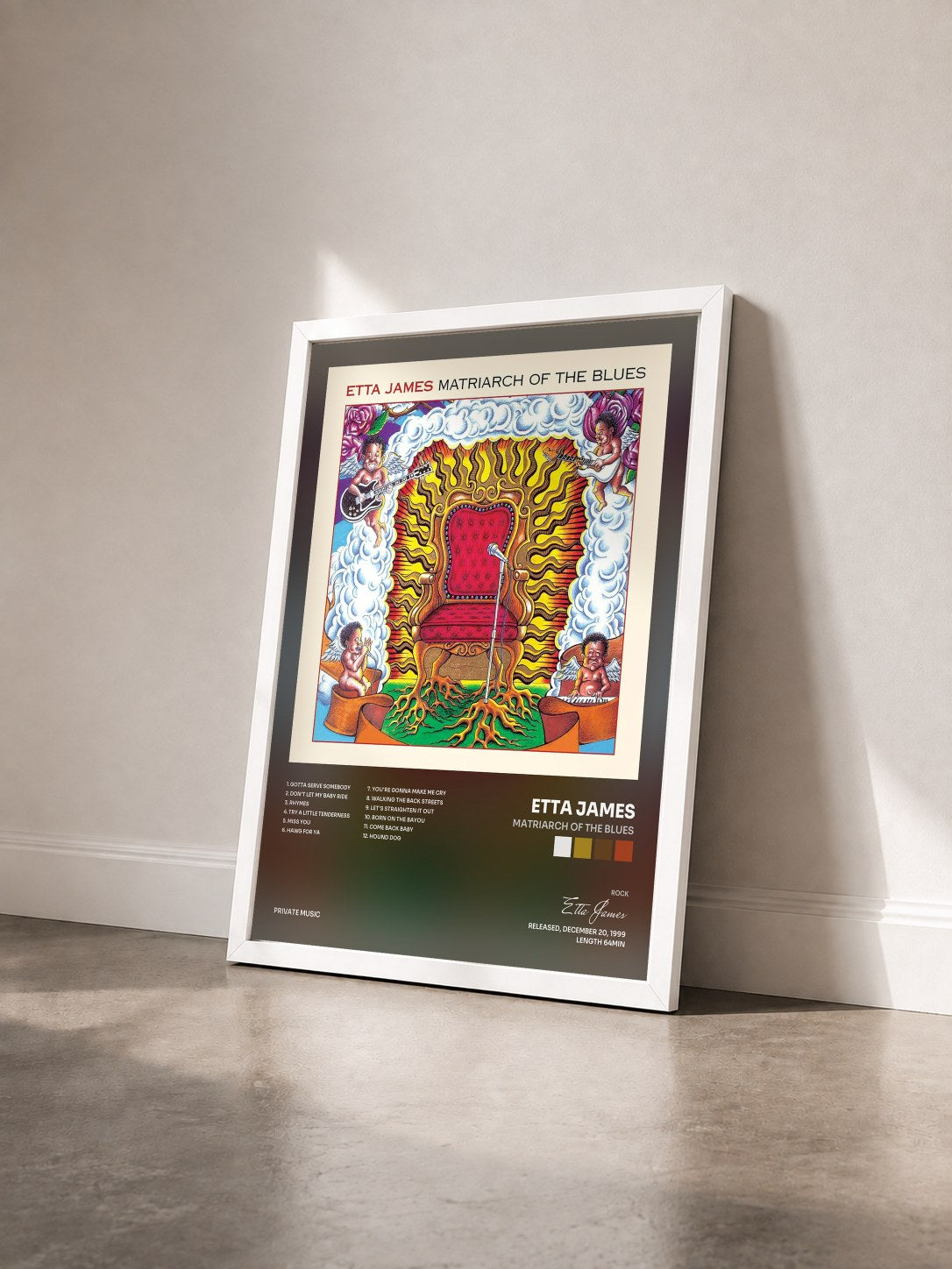 #blanc Tableau de l'album Matriarch Of The Blues de Etta James vu de trois quarts, cadre blanc