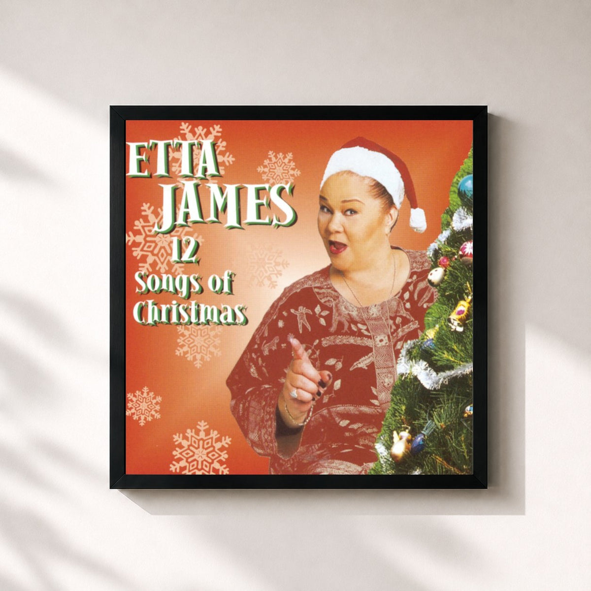#noir Tableau carré de l'album Twelve Songs Of Christmas de Etta James, cadre noir 32x32 cm