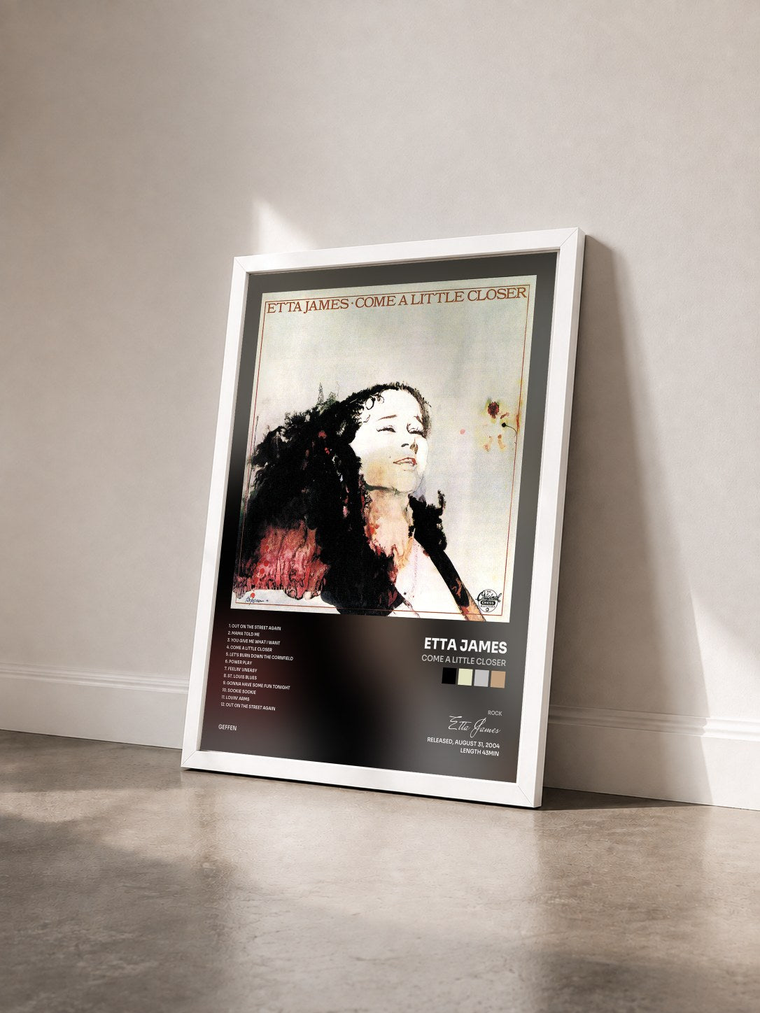 #blanc Tableau de l'album Come A Little Closer de Etta James vu de trois quarts, cadre blanc