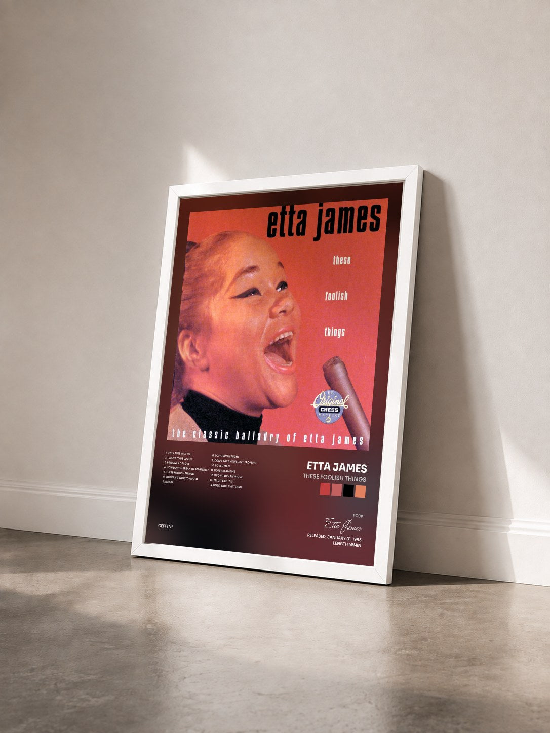 #blanc These Foolish Things de Etta James en lámina enmarcada vista de tres cuartos, marco blanco