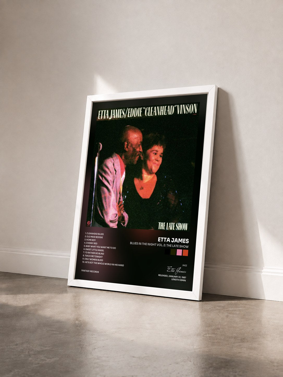 #blanc Blues In The Night Vol. 2: The Late Show de Etta James en lámina enmarcada vista de tres cuartos, marco blanco