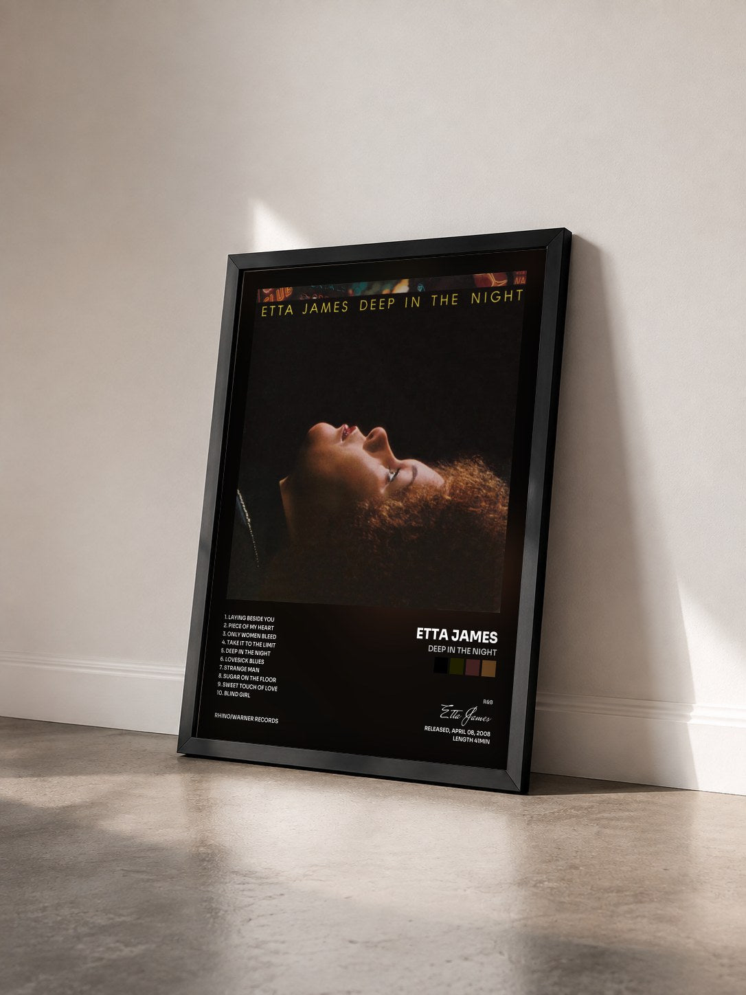 #noir Tableau de l'album Deep In The Night de Etta James vu de trois quarts, cadre noir
