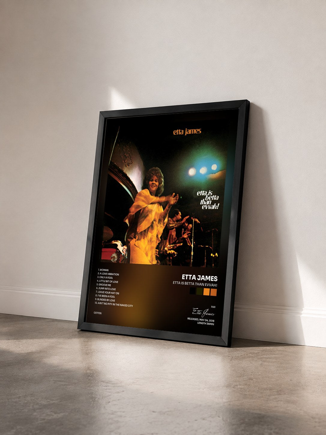 #noir Tableau de l'album Etta Is Betta Than Evvah! de Etta James vu de trois quarts, cadre noir