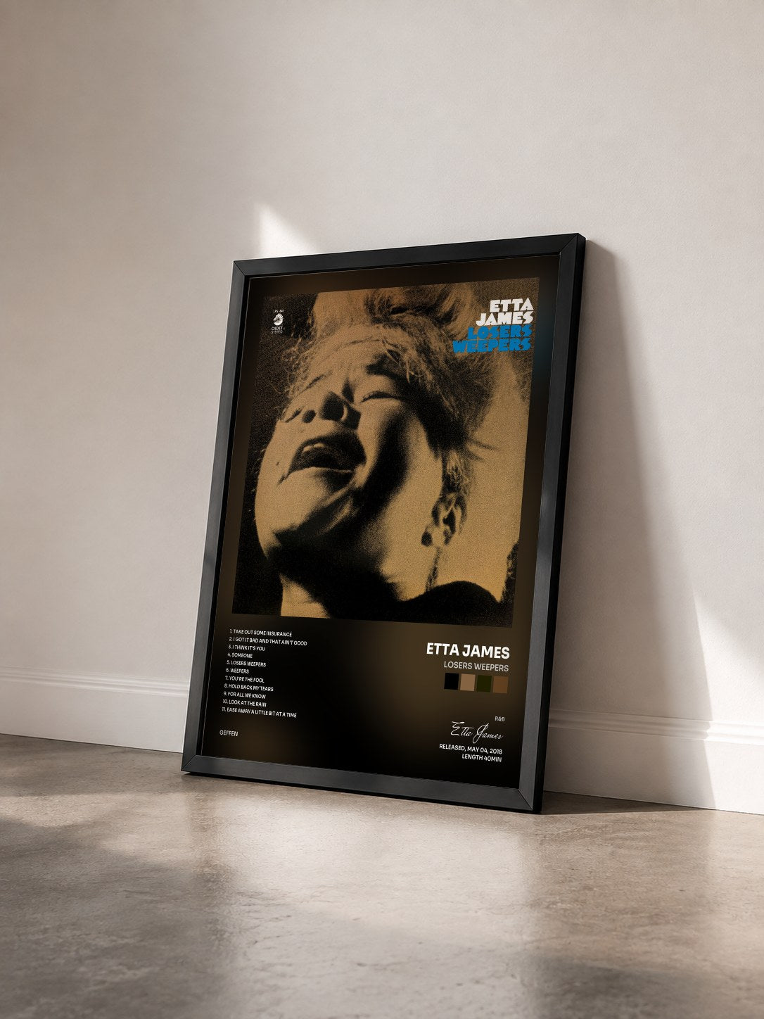 #noir Tableau de l'album Losers Weepers de Etta James vu de trois quarts, cadre noir