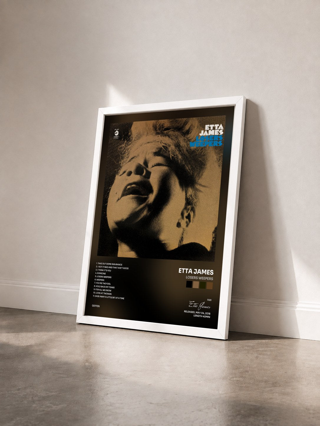 #blanc Tableau de l'album Losers Weepers de Etta James vu de trois quarts, cadre blanc