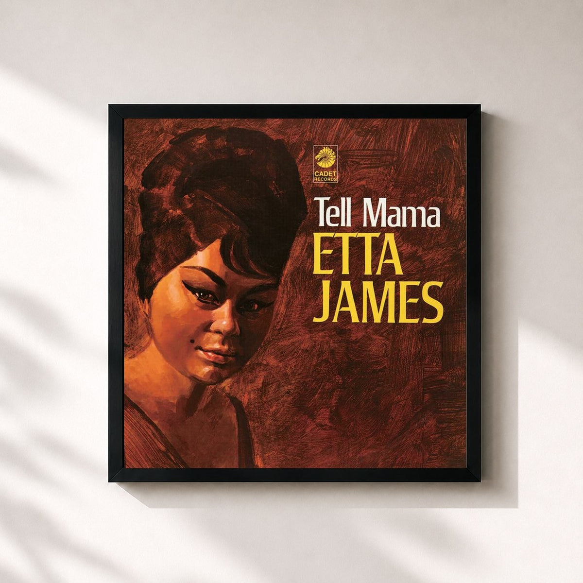 #noir Tableau carré de l'album Tell Mama de Etta James, cadre noir 32x32 cm