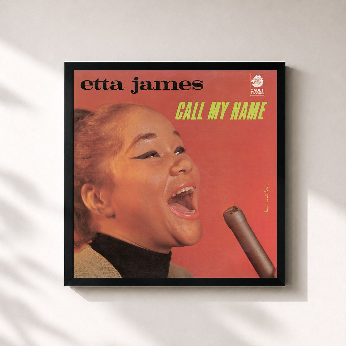 #noir Tableau carré de l'album Call My Name de Etta James, cadre noir 32x32 cm