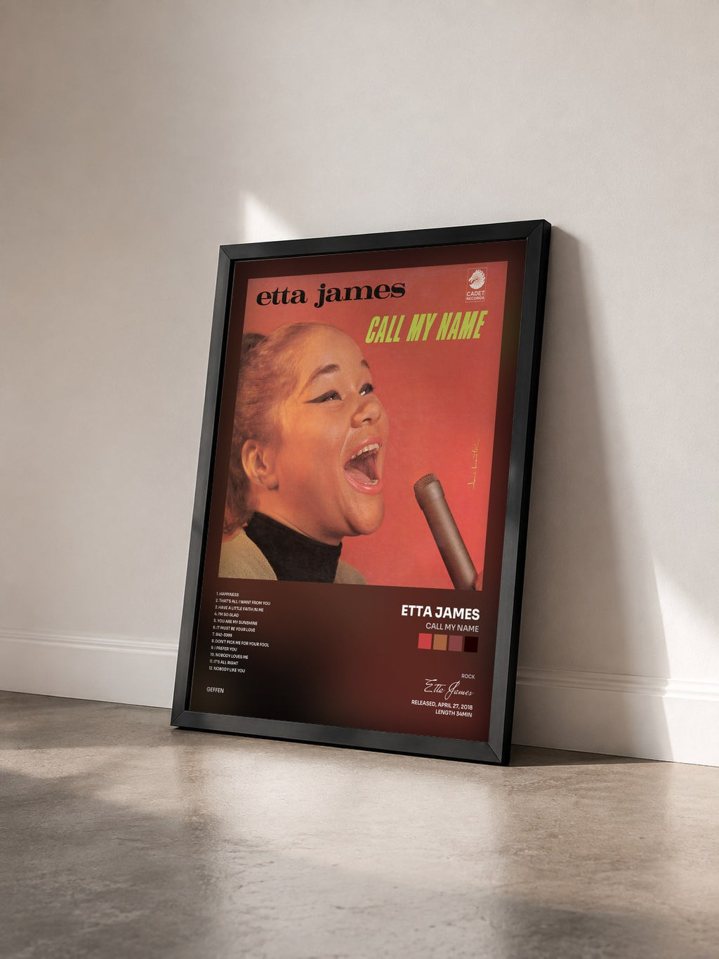 #noir Tableau de l'album Call My Name de Etta James vu de trois quarts, cadre noir