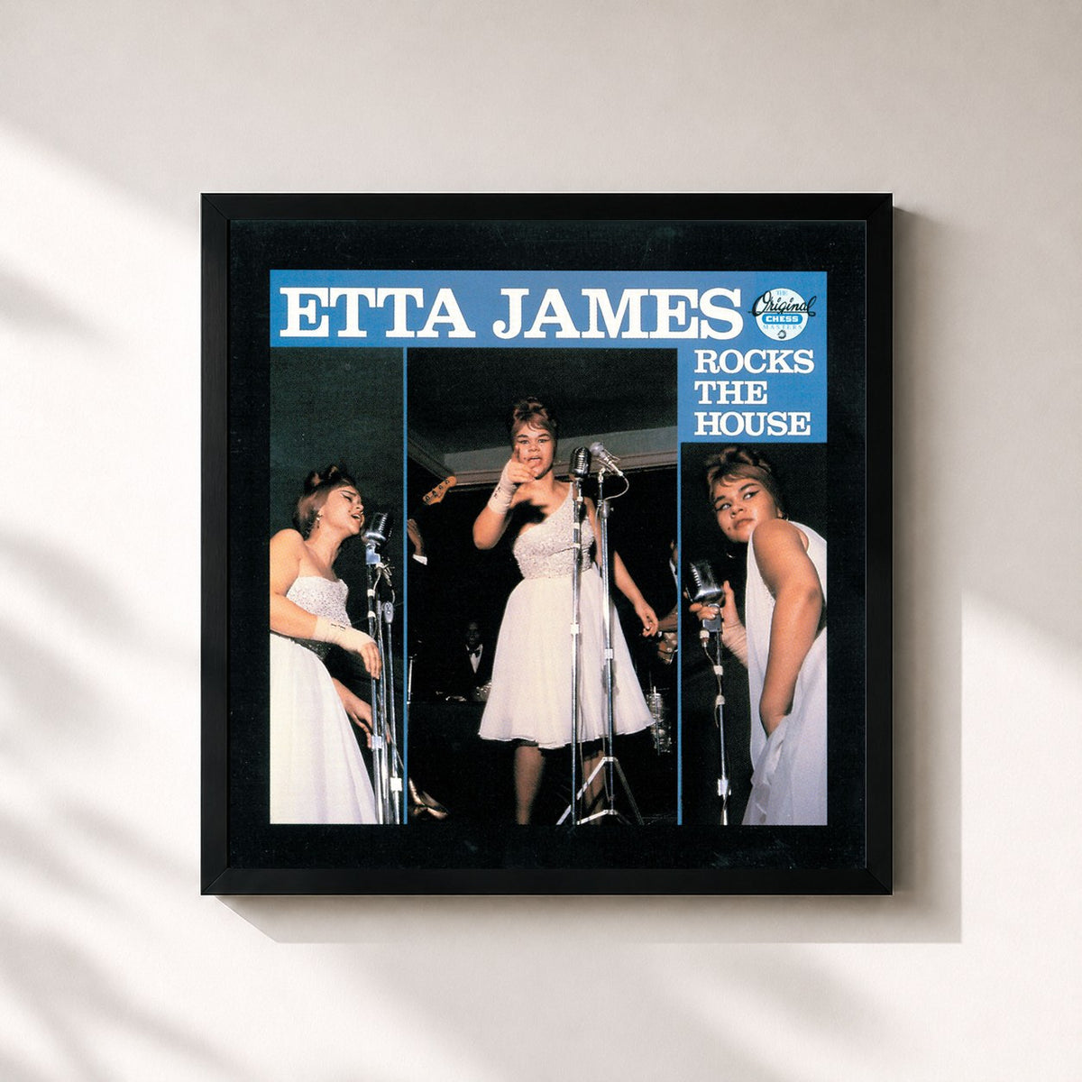 #noir Rocks The House de Etta James en lámina cuadrada enmarcada, marco negro de 32x32 cm