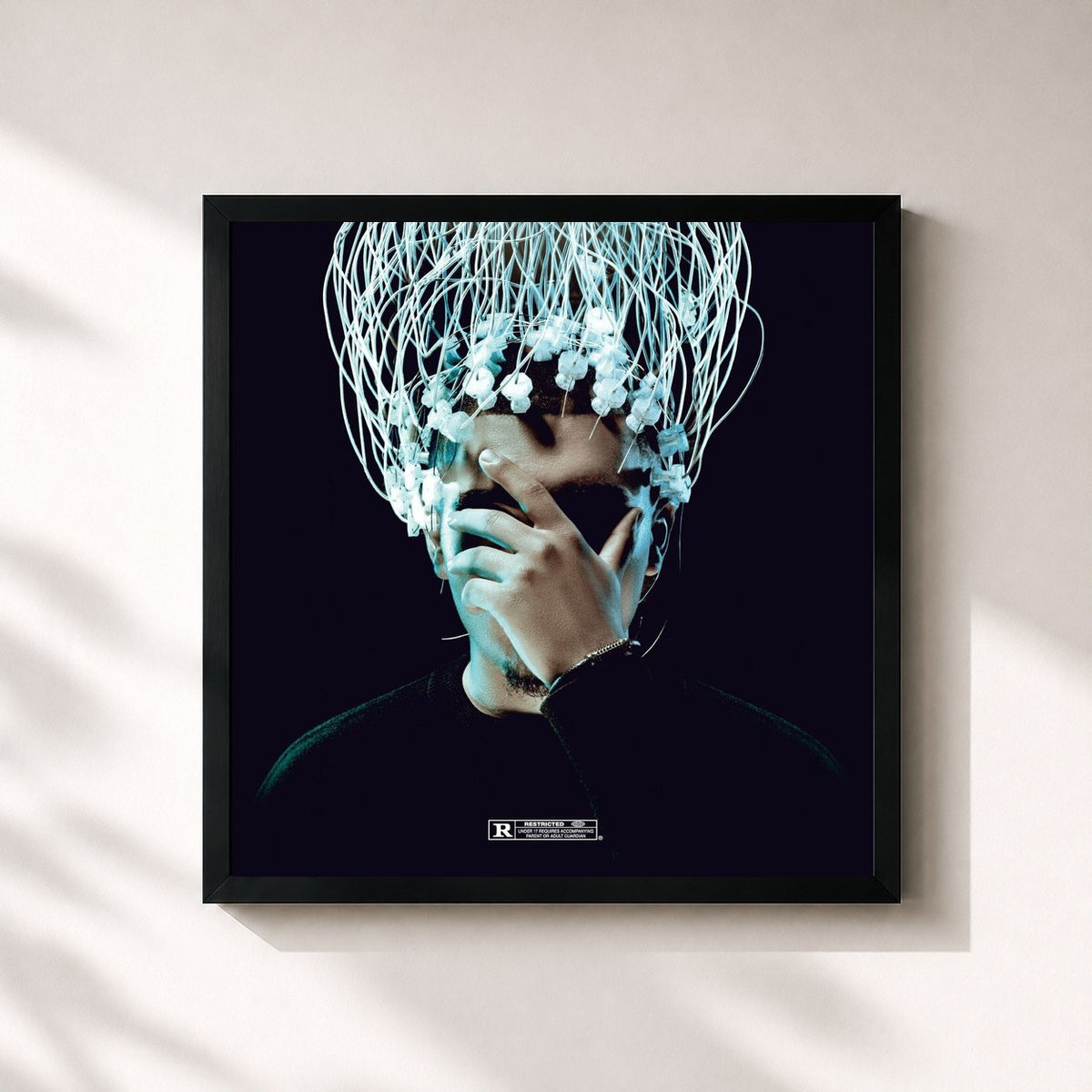 #noir Tableau carré de l'album Mentalité de RK, cadre noir 32x32 cm