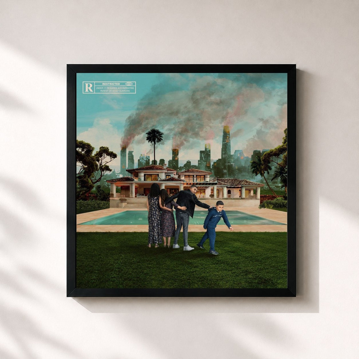#noir Tableau carré de l'album 100 rancunes de RK, cadre noir 32x32 cm
