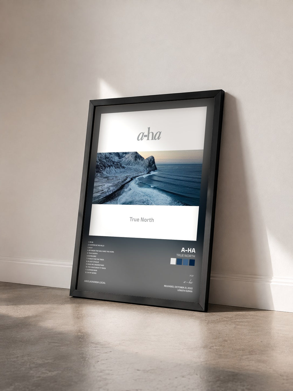 #noir Tableau de l'album True North de a-ha vu de trois quarts, cadre noir