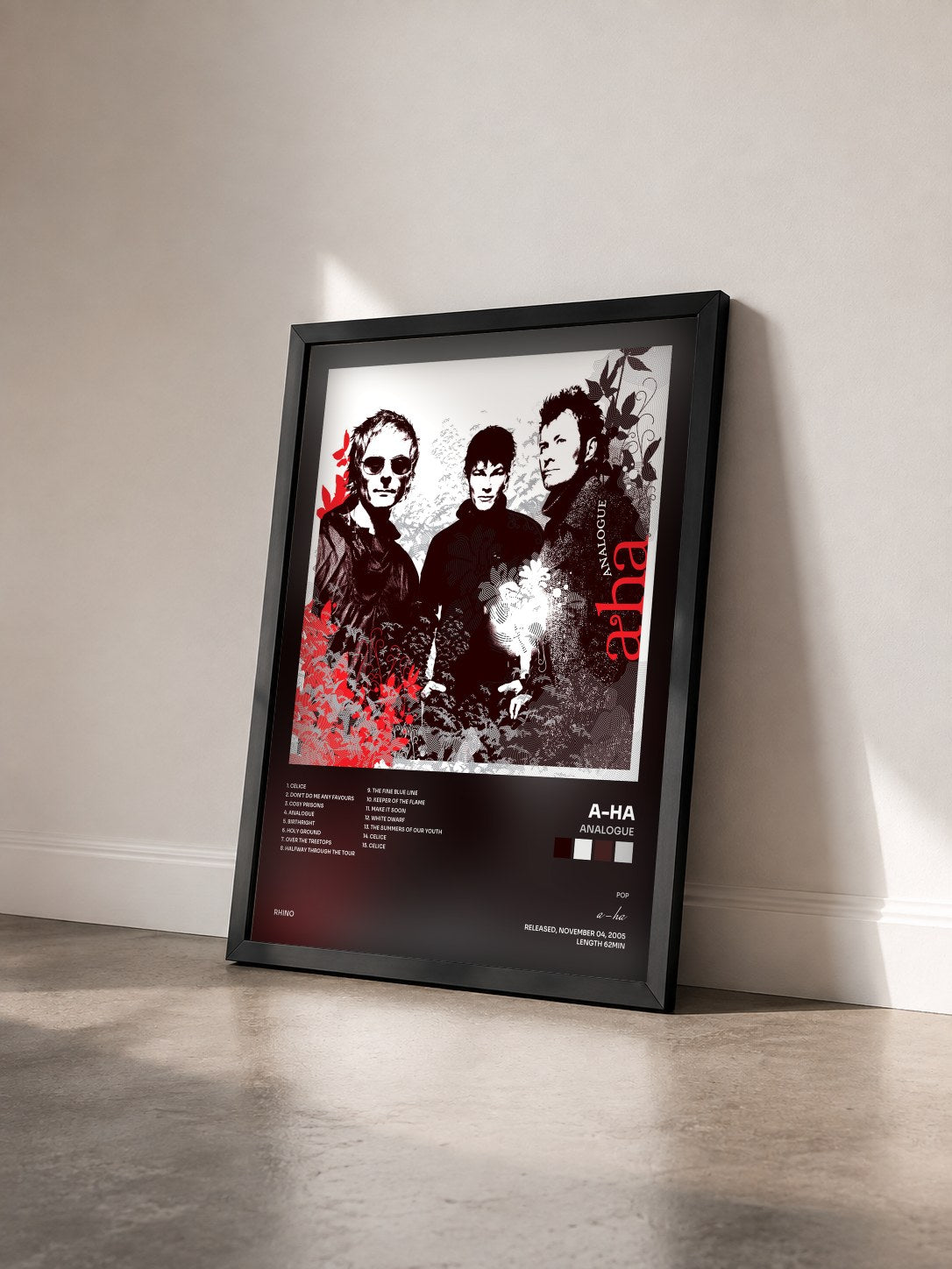 #noir Analogue de a-ha en lámina enmarcada vista de tres cuartos, marco negro