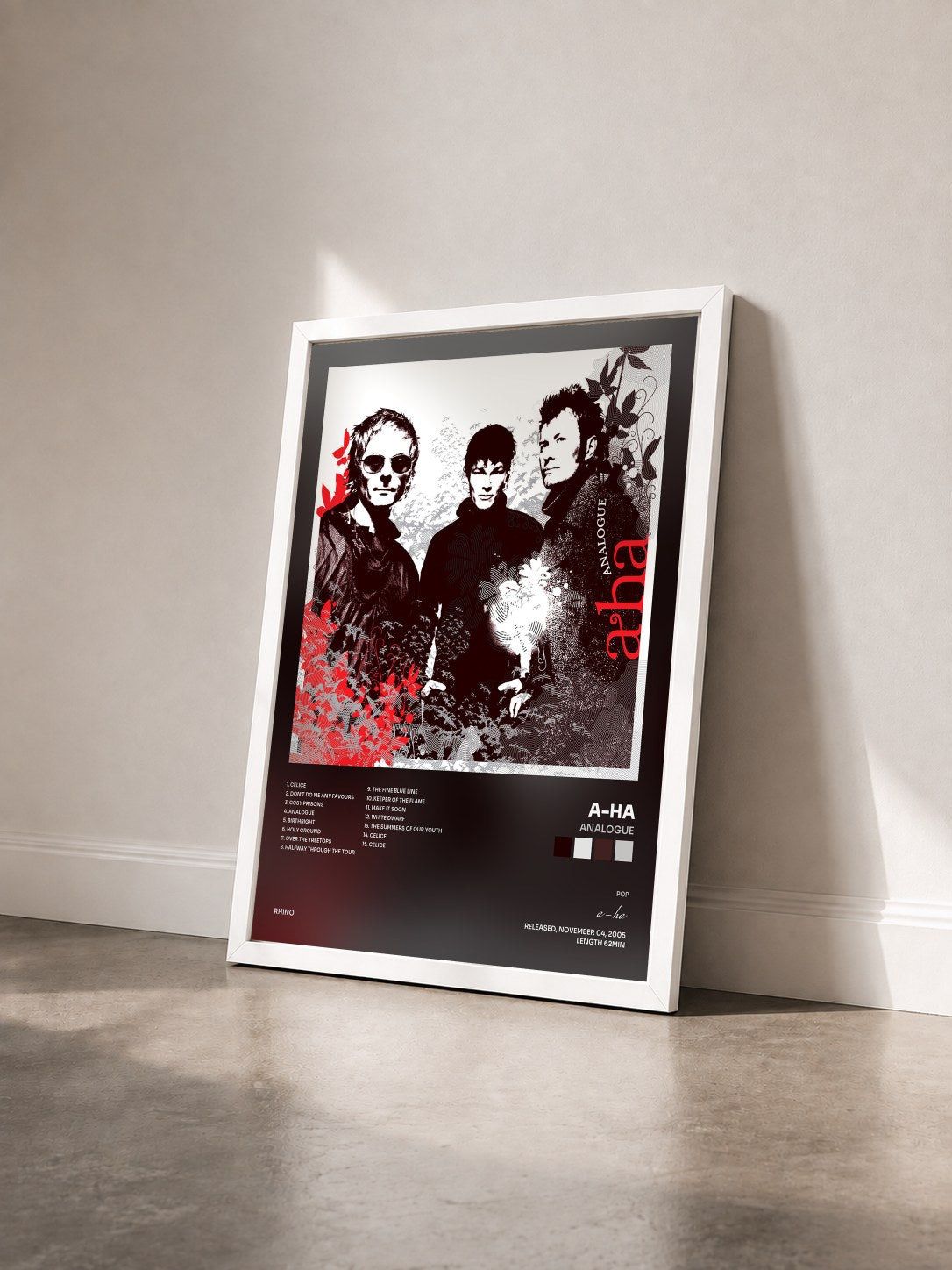 #blanc Analogue de a-ha en lámina enmarcada vista de tres cuartos, marco blanco
