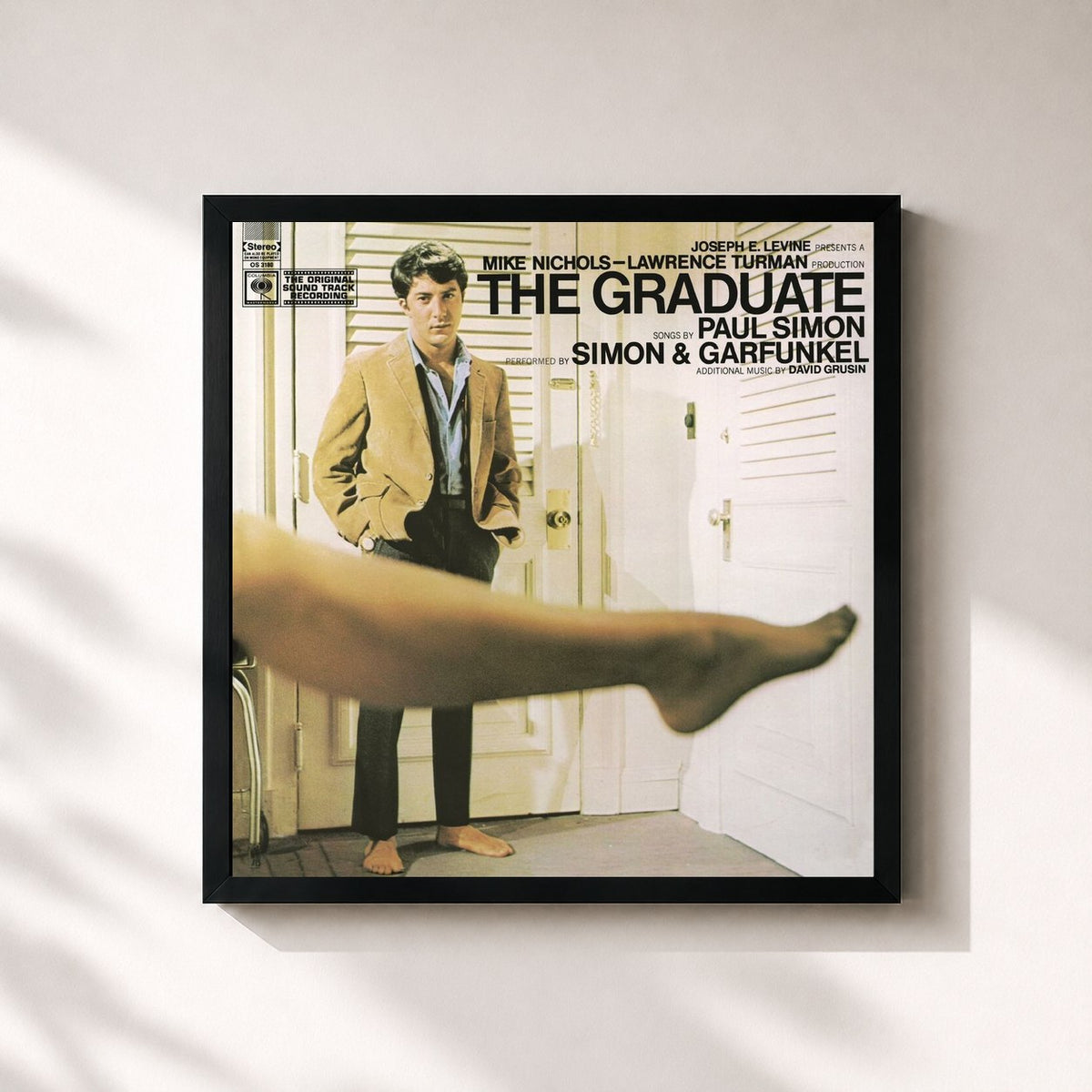 #noir Tableau carré de l'album The Graduate de Simon & Garfunkel, cadre noir 32x32 cm